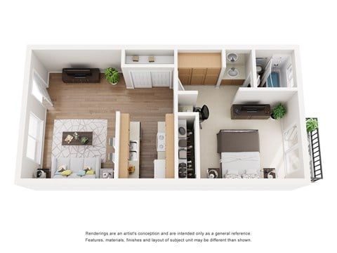 Floor plan for 1 bed, 1 bath, 600 sqft